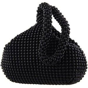 Women Black Beaded Clutch Purse Evening Triangle Bag for Wedding Party and Phone
